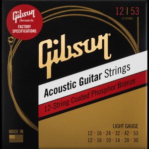 Струны для акустической гитары GIBSON SAG-PB12L Phosphor Bronze Acoustic Guitar Strings 12-String 12-53/12-30