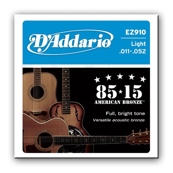 Струны для акустической гитары D'ADDARIO EZ910 85/15 Bronze Light (11-52)