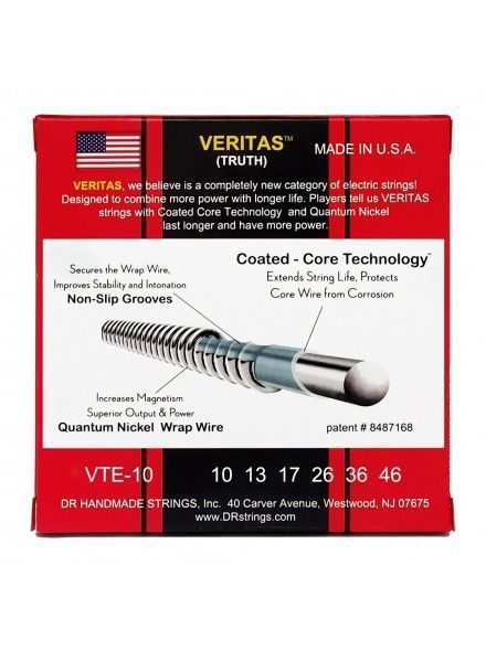 Струни для електрогітари DR Strings Veritas Coated Core Electric Guitar Strings - Light to Medium (10-46)