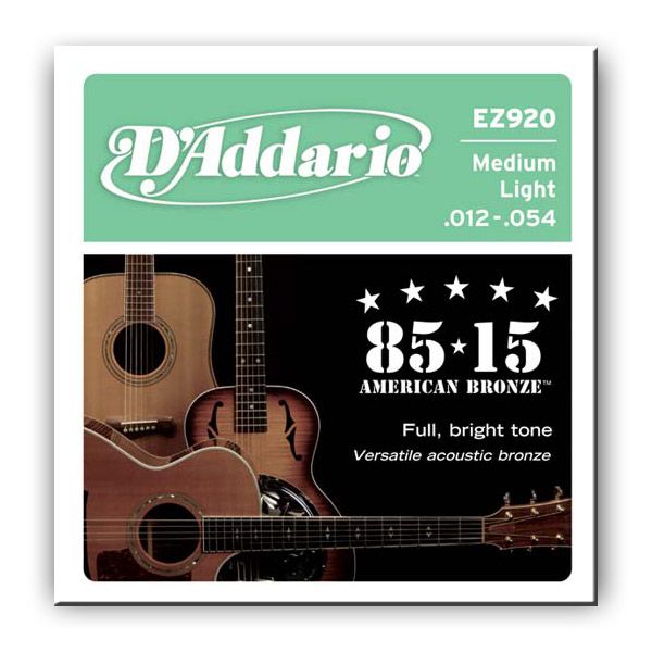 Струни для акустичної гітари D'ADDARIO EZ920 85/15 Bronze Medium Light (12-54)