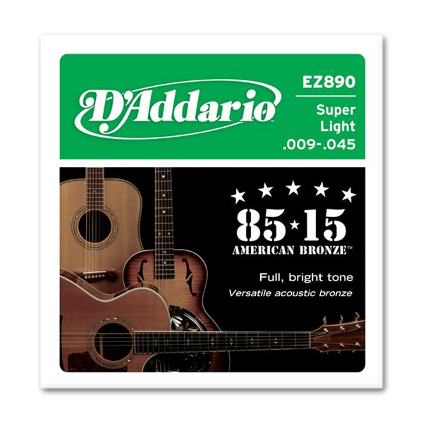 Струны для акустической гитары D'ADDARIO EZ890 85/15 Bronze Super Light (09-45)
