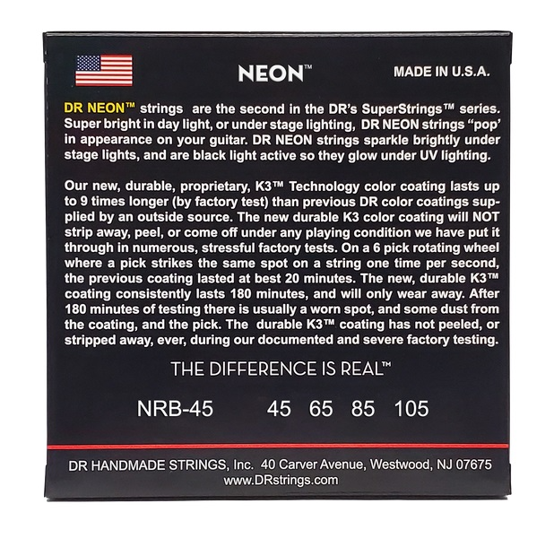 Струны для бас-гитары DR Strings NEON Red Bass - Medium (45-105)