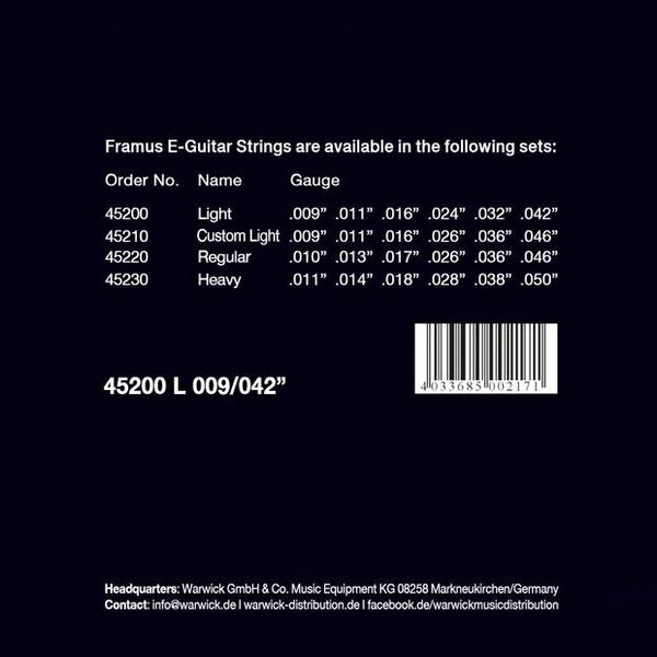Струни для електрогітари FRAMUS 45200 Blue Label Light (09-42)