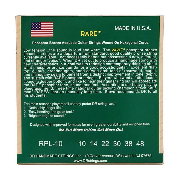 Струни для акустичної гітари DR Strings Rare Acoustic Phosphor Bronze - Extra Light (10-48)