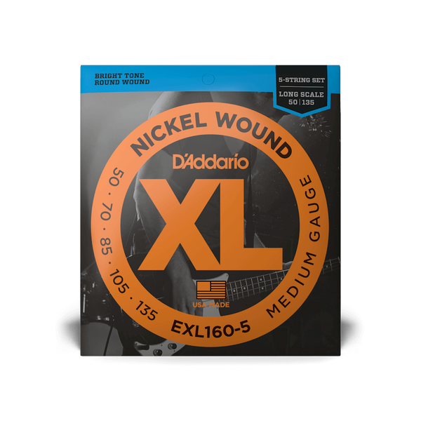 Струни для бас-гітари D'ADDARIO EXL160-5 XL Nickel Wound Bass Medium 5-String (50-135)