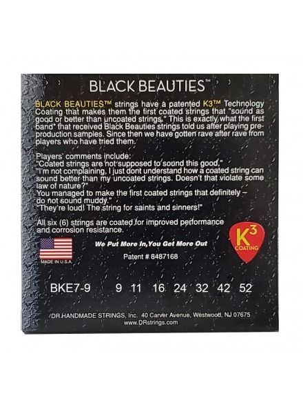 Струни для електрогітари DR Strings Black Beauties Electric - Light 7-String (9-52)