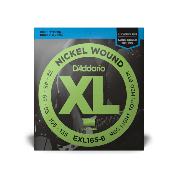 Струни для бас-гітари D'ADDARIO EXL165-6 XL Nickel Wound Bass Reg Light Top / Med Bottom 6-String (32-135)