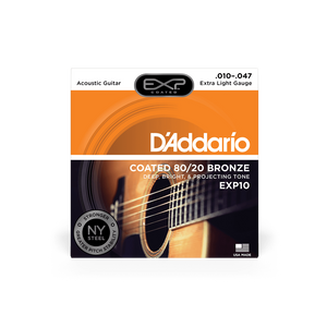 Струны для акустической гитары D'ADDARIO EXP10 EXP COATED 80/20 Bronze Extra Light (10-47)