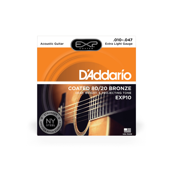 Струни для акустичної гітари D'ADDARIO EXP10 EXP COATED 80/20 Bronze Extra Light (10-47)