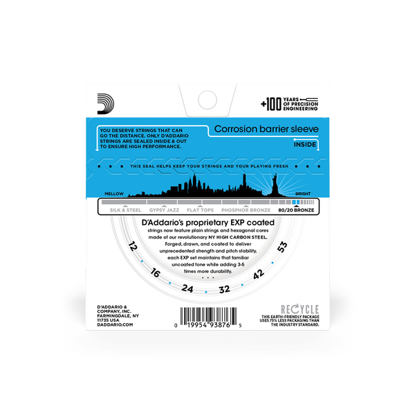 Струни для акустичної гітари D'ADDARIO EXP11 EXP Coated 80/20 Bronze Regular Light (12-53)
