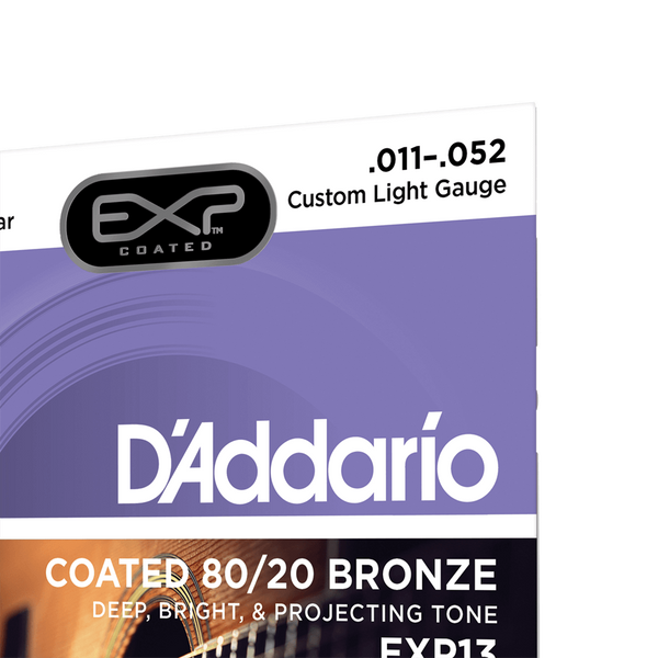 Струни для акустичної гітари D'ADDARIO EXP13 EXP COATED 80/20 Bronze Custom Light (11-52)
