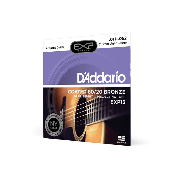 Струны для акустической гитары D'ADDARIO EXP13 EXP COATED 80/20 Bronze Custom Light (11-52)