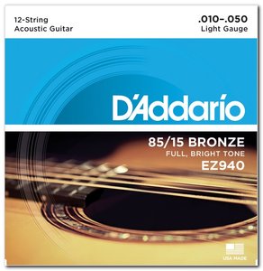 Струны для акустической гитары D'ADDARIO EZ940 85/15 Bronze Light 12-STRINGS (10-50)