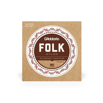 Струны для классической гитары D'ADDARIO EJ33 FOLK NYLON 80/20 Bronze Ball End Clear Treble