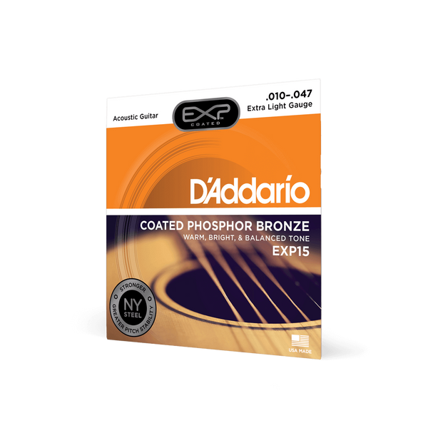 Струны для акустической гитары D'ADDARIO EXP15 EXP Coated Phosphor Bronze Extra Light (10-47)