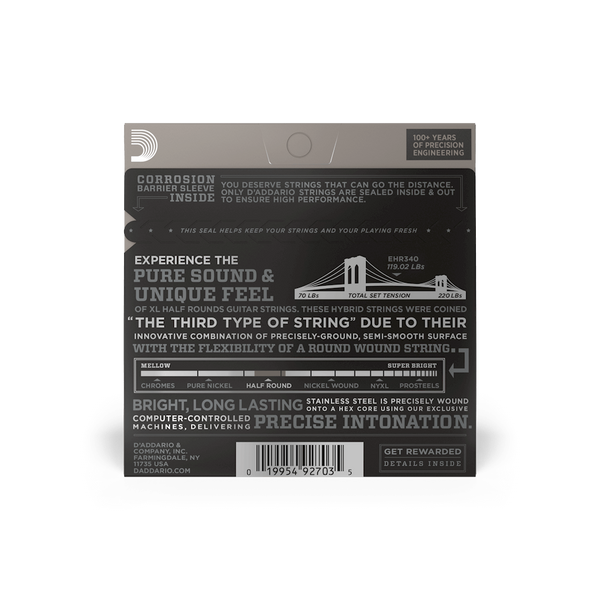 Струни для електрогітари D'ADDARIO EHR340 XL Half Rounds Light Top/Heavy Bottom (10-52)