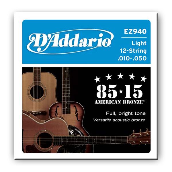 Струни для акустичної гітари D'ADDARIO EZ940 85/15 Bronze Light 12-STRINGS (10-50)