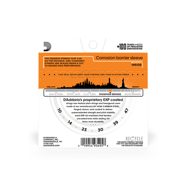 Струны для акустической гитары D'ADDARIO EXP15 EXP Coated Phosphor Bronze Extra Light (10-47)