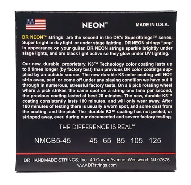 Струни для бас-гітари DR Strings Neon Multi-Color Bass - Medium - 5 String (45-125)