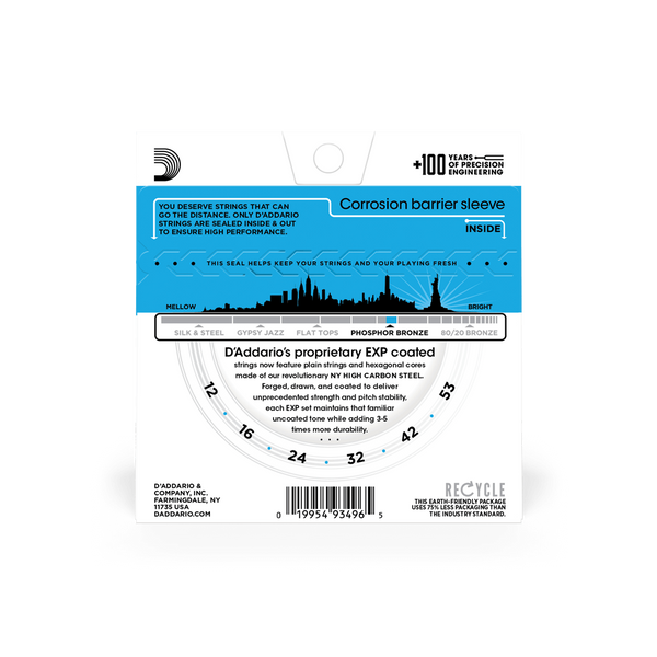 Струни для акустичної гітари D'ADDARIO EXP16 EXP Coated Phosphor Bronze REGULAR LIGHT (12-53)