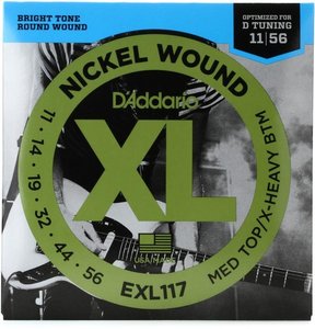 Струни для електрогітари D'ADDARIO EXL117 XL Nickel Wound Medium Top/Extra-Heavy Bottom (11-56)