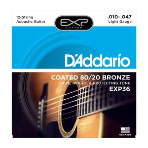 Струны для акустической гитары D'ADDARIO EXP36 EXP COATED 80/20 Bronze Light 12-String (10-47)