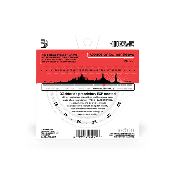Струни для акустичної гітари D'ADDARIO EXP17 EXP Coated Phosphor Bronze Medium (13-56)