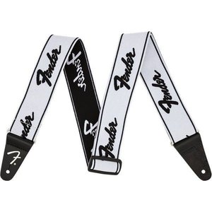 Ремень гитарный Fender WeighLess 2'' Running Logo Strap Black/White