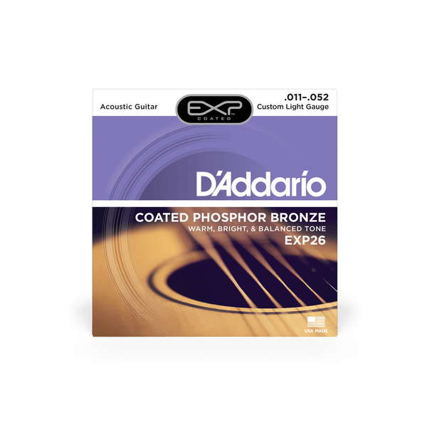 Струни для акустичної гітари D'ADDARIO EXP26 EXP Coated Phosphor Bronze Custom Light (11-52)