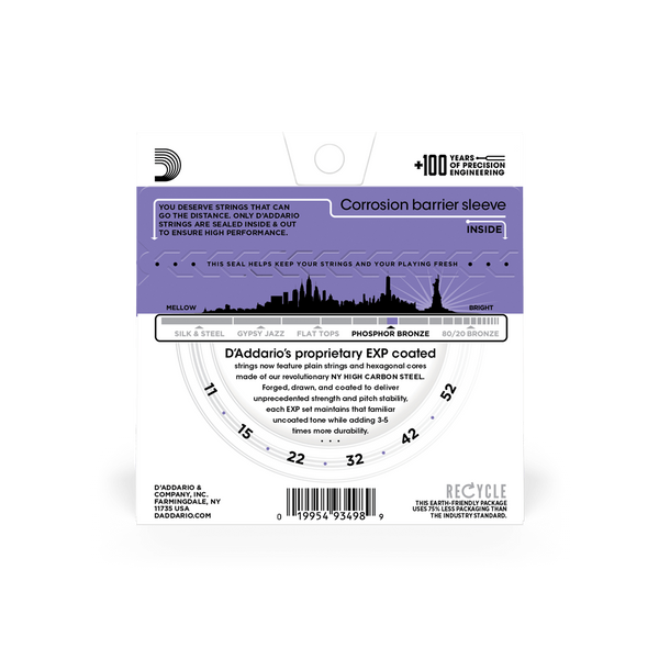 Струни для акустичної гітари D'ADDARIO EXP26 EXP Coated Phosphor Bronze Custom Light (11-52)