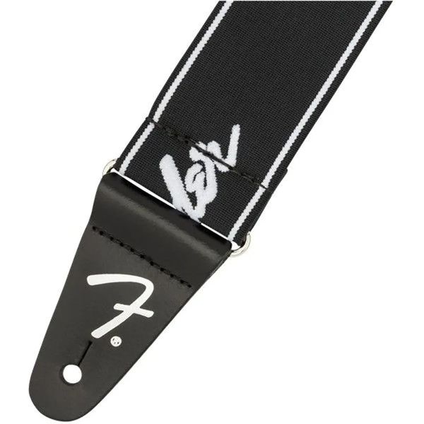 Ремень гитарный Fender WeighLess 2'' Running Logo Strap Black/White