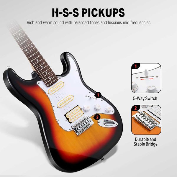 Гітарний набір Donner Music DST-100 Sunburst Electric Guitar Sunburst EC1098 + підсилювач та акссесуари