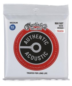Струни для акустичної гітари MARTIN MA150T Authentic Acoustic Lifespan 2.0 80/20 Bronze Medium (13-56)