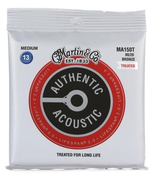 Струны для акустической гитары MARTIN MA150T Authentic Acoustic Lifespan 2.0 80/20 Bronze Medium (13-56)