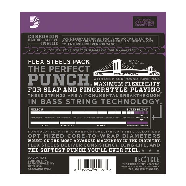 Струны для бас-гитары D'ADDARIO EFX170 XL Flex Steels Light (45-100)