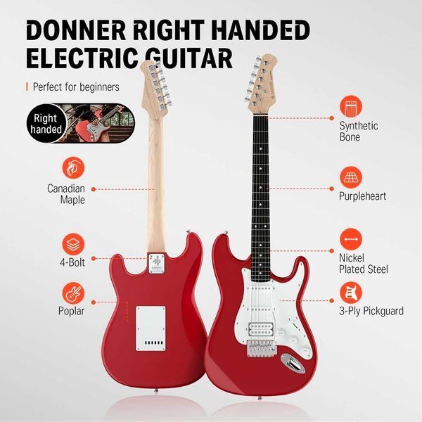 Гітарний набір Donner Music DST-100 Sunburst Electric Guitar Red EC1166 + чохол та аксесуари
