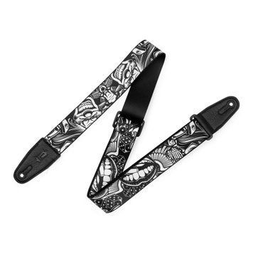 Гітарний ремінь LEVY'S MP2TAT-001 2&Prime; Tattoo Series Poly Guitar Strap - B&W Clowns