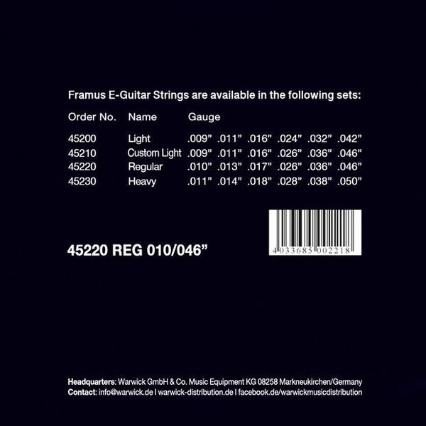 Струни для електрогітари FRAMUS 45220 Blue Label Regular (10-46)