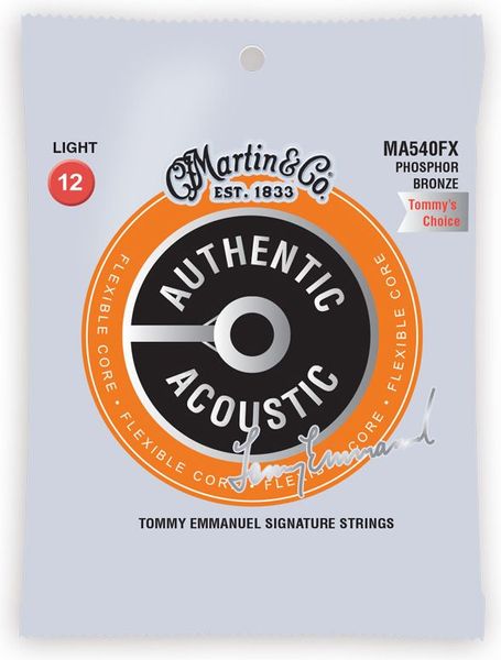 Струны для акустической гитары MARTIN MA540FX Authentic Acoustic Flexible Core 92/8 Phosphor Bronze Light - Tommys Choice (12-54)