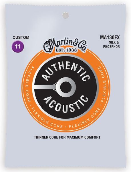 Струни для акустичної гітари MARTIN MA130FX Authentic Acoustic Flexible Core Silk & Phosphor Custom (11-47)