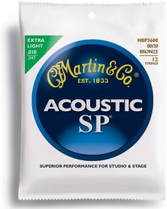 Струни для акустичної гітари MARTIN MSP3600 SP Acoustic 80/20 Bronze Extra Light 12 String (10-47)
