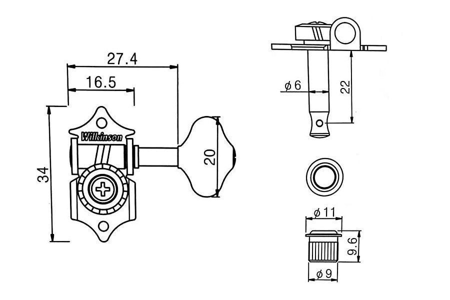 Кілки для акустичної гітари PAXPHIL WJ-28 3+3 BK