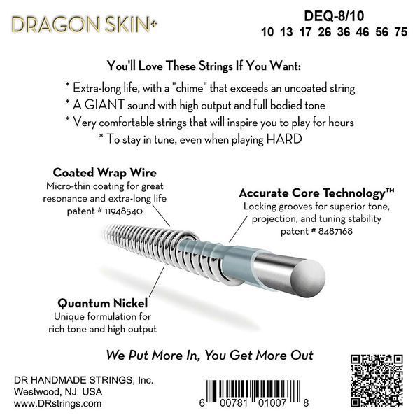 Струни для гітари DR Strings DRAGON SKIN+ Electric - Medium 8-String (10-75)