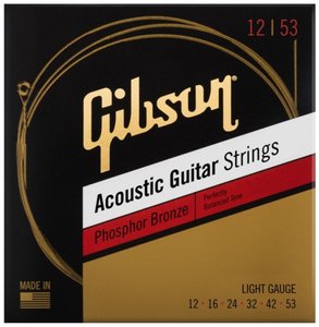 Струны для акустической гитары GIBSON SAG-PB12 Phosphor Bronze Acoustic Guitar Strings 12-53 ULTRA-LIGHT